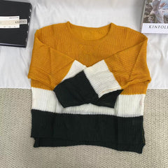 Round-Neck Color-Block Knitted Sweater
