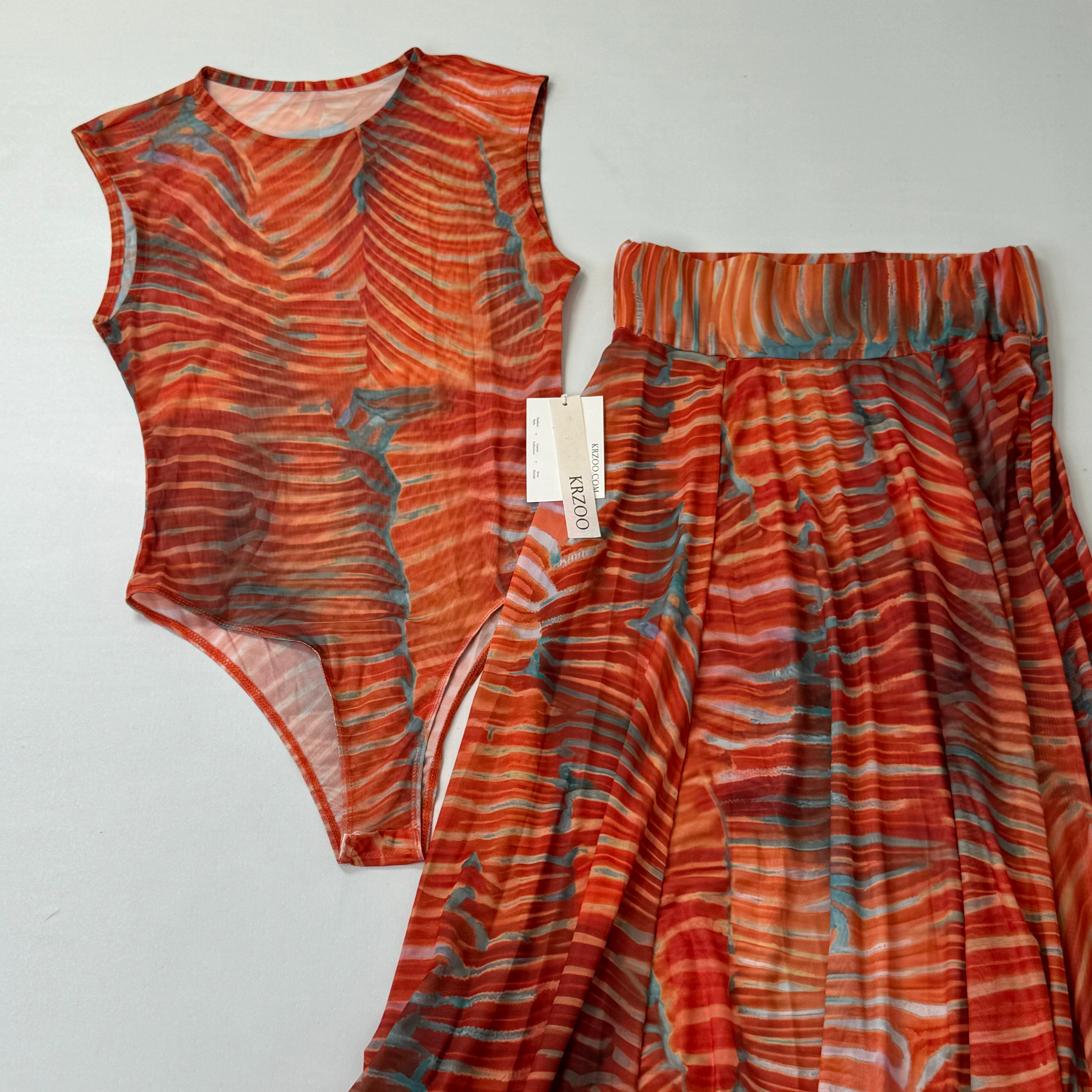 Sleeveless top and full-length skirt set