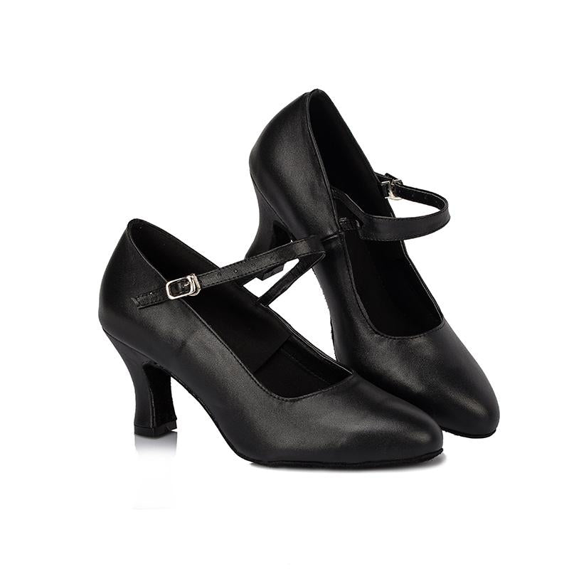 Women's Customized Heel Black Real Leather Ballroom Dance Shoes Character Dance Shoes