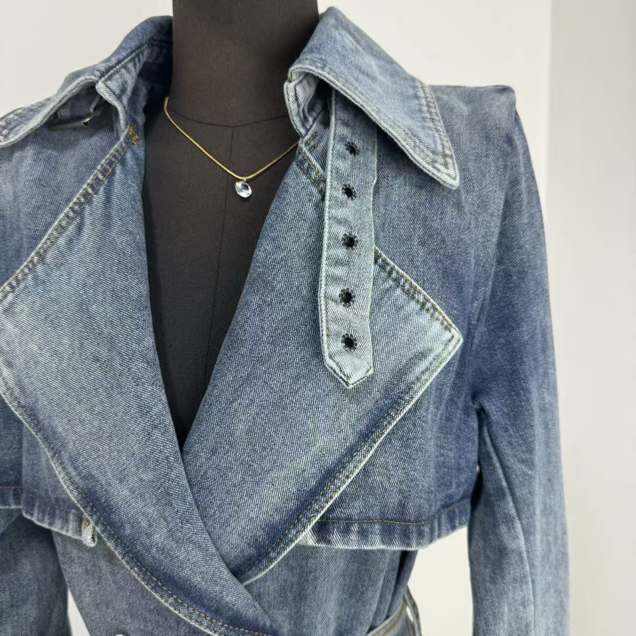Unique Retro Denim Trench Coat