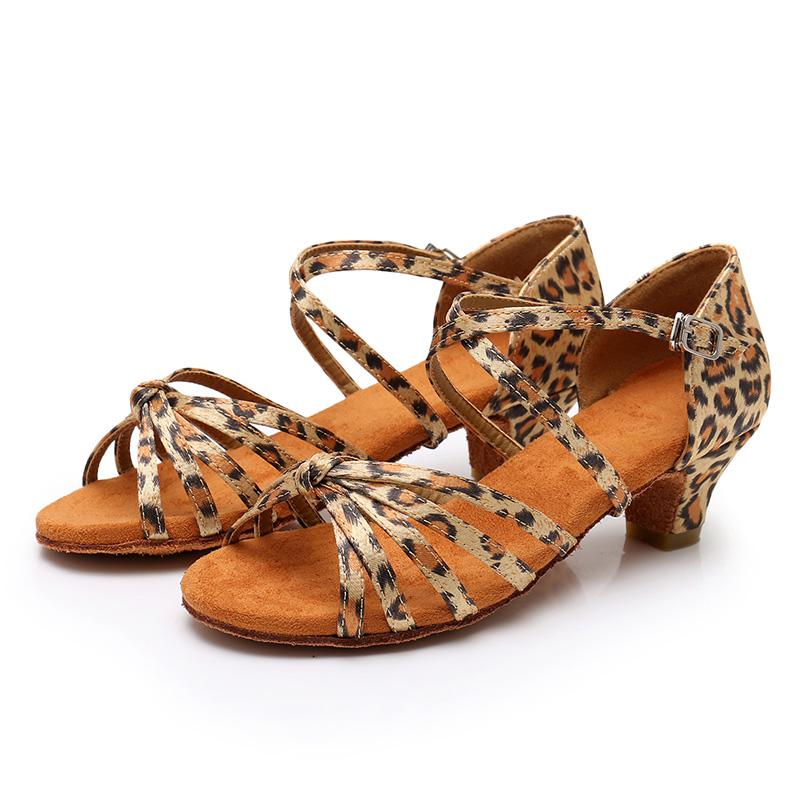 Women's Leopard Strappy 4.5cm Heels Ballroom Dance Shoes Latin Dance Shoes