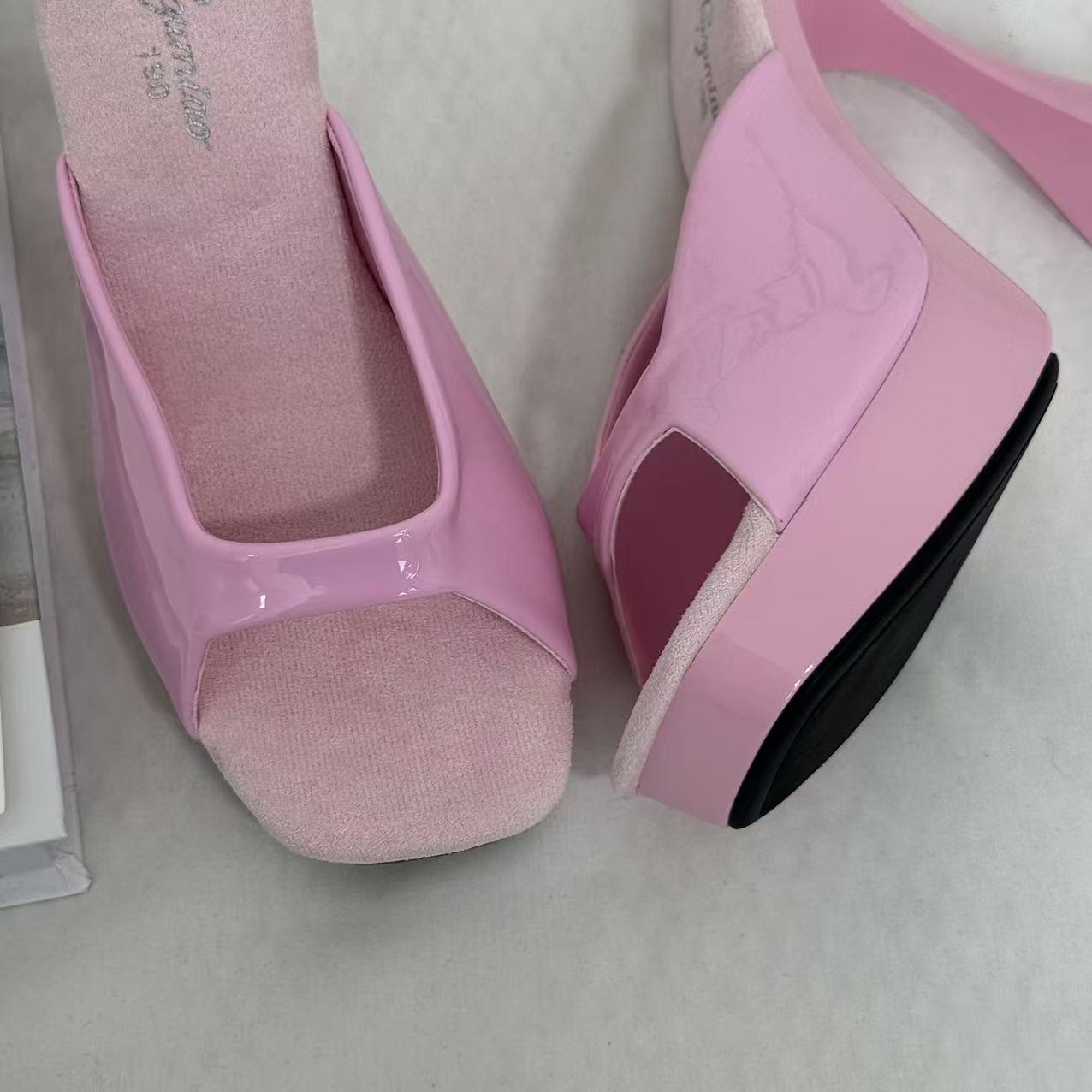 Square-Toe Crystal High Heels With Block Heels