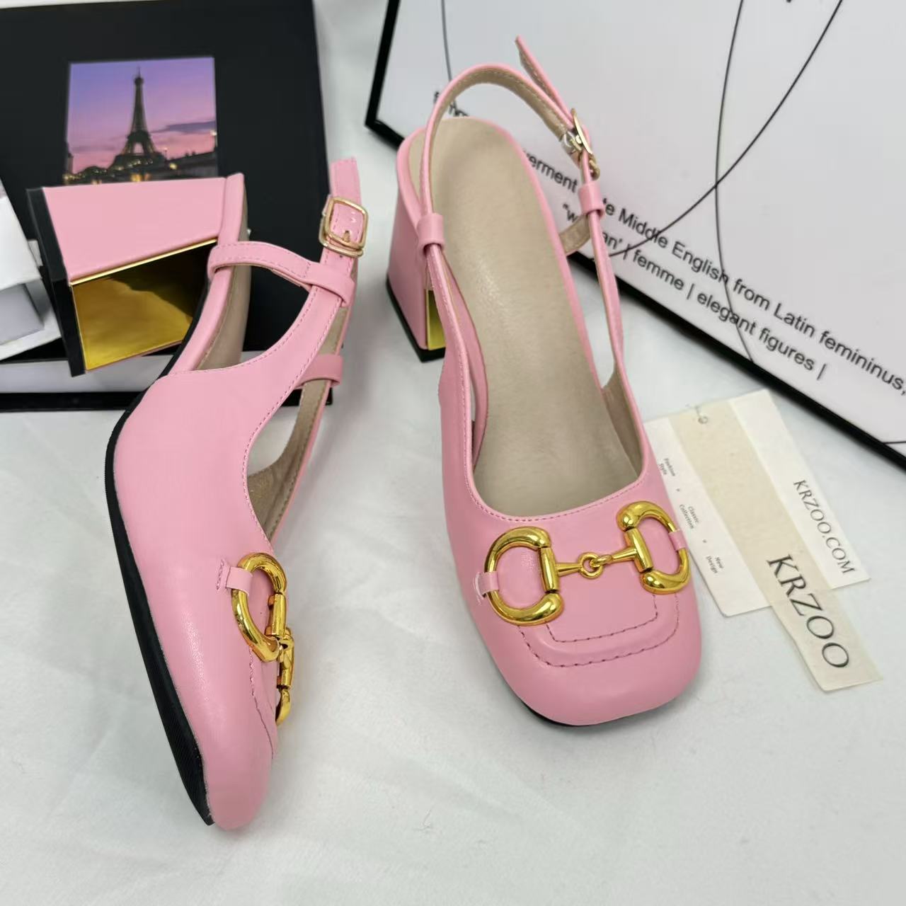 Square-toe retro soft thick-soled leather shoes