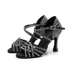 Women's Black Rhinestone Sparkling Glitter Customized Heel Dance Shoes