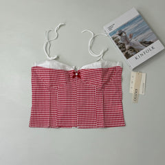 Plaid lace patchwork short bandeau top