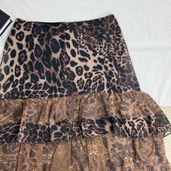 Retro Leopard Print Ruffle Skirt