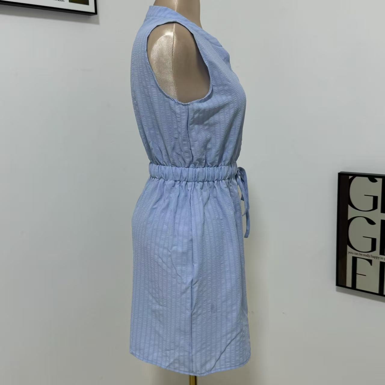 Woven Button-Front Waist-Tie Dress