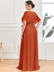 Elegant Plus Size Evening Dress with Pleated Chiffon Waist Tie