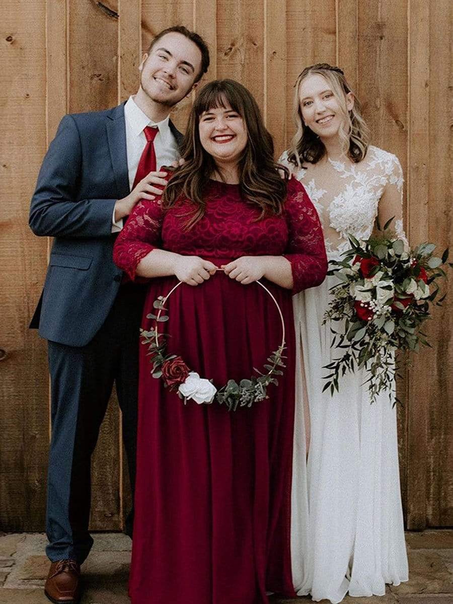 Elegant Plus Size Lace Evening Gown with Long Sleeves