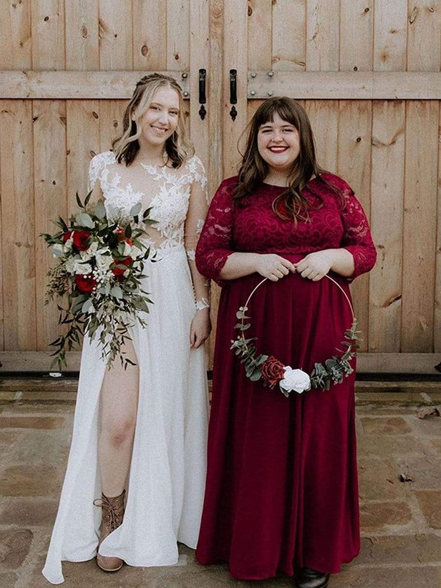 Elegant Plus Size Lace Evening Gown with Long Sleeves
