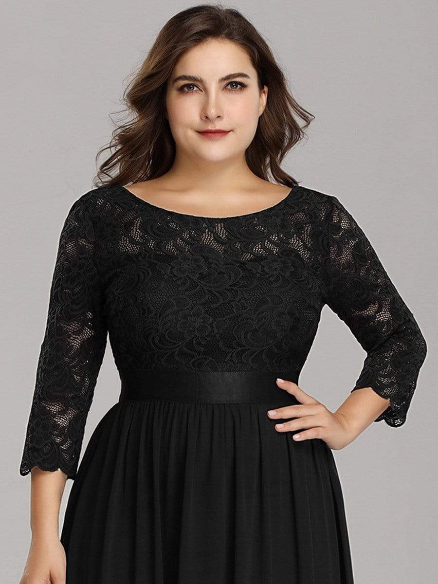 Elegant Plus Size Lace Evening Gown with Long Sleeves