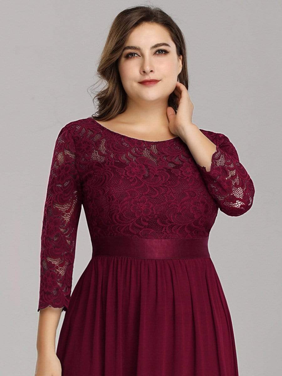 Elegant Plus Size Lace Evening Gown with Long Sleeves