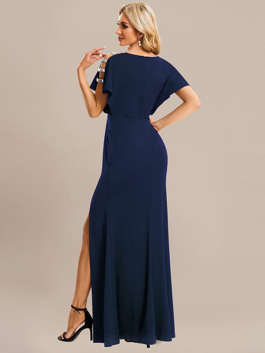 Elegant Sequin Embellished V-Neck Evening Gown