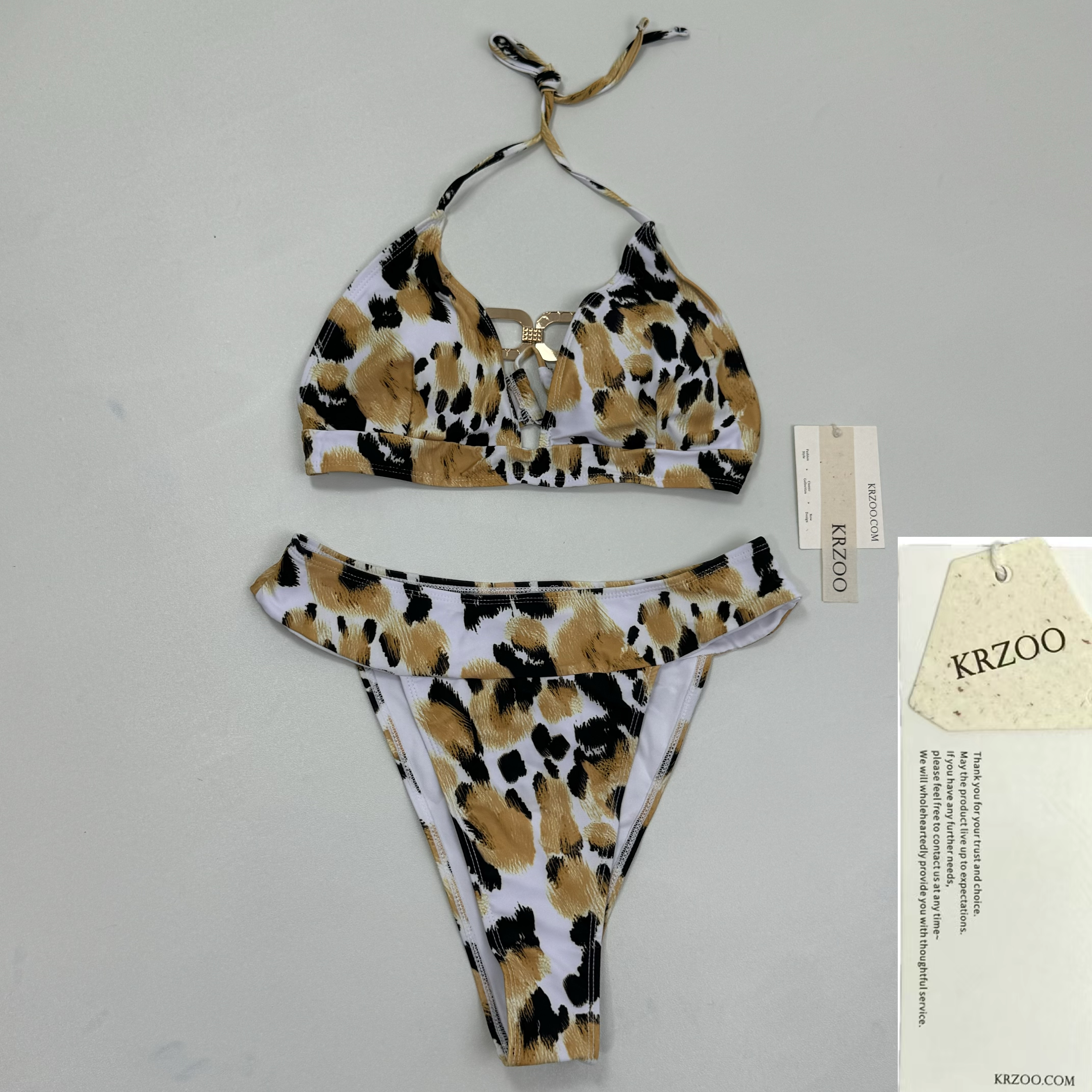 Leopard print two-piece swimming suit set