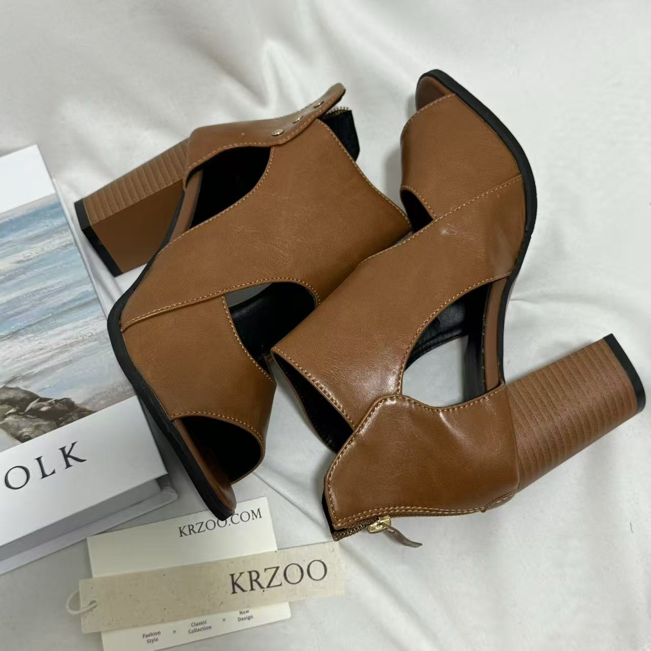 Deep-Cut Cutout Flats & Sandals
