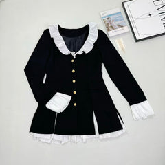 Button A-shaped fake two-piece blouse dress