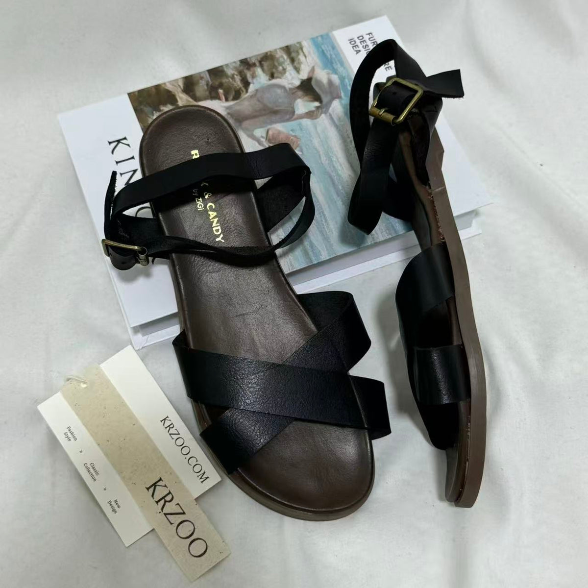 Genuine Leather Cross-Strap Sandals