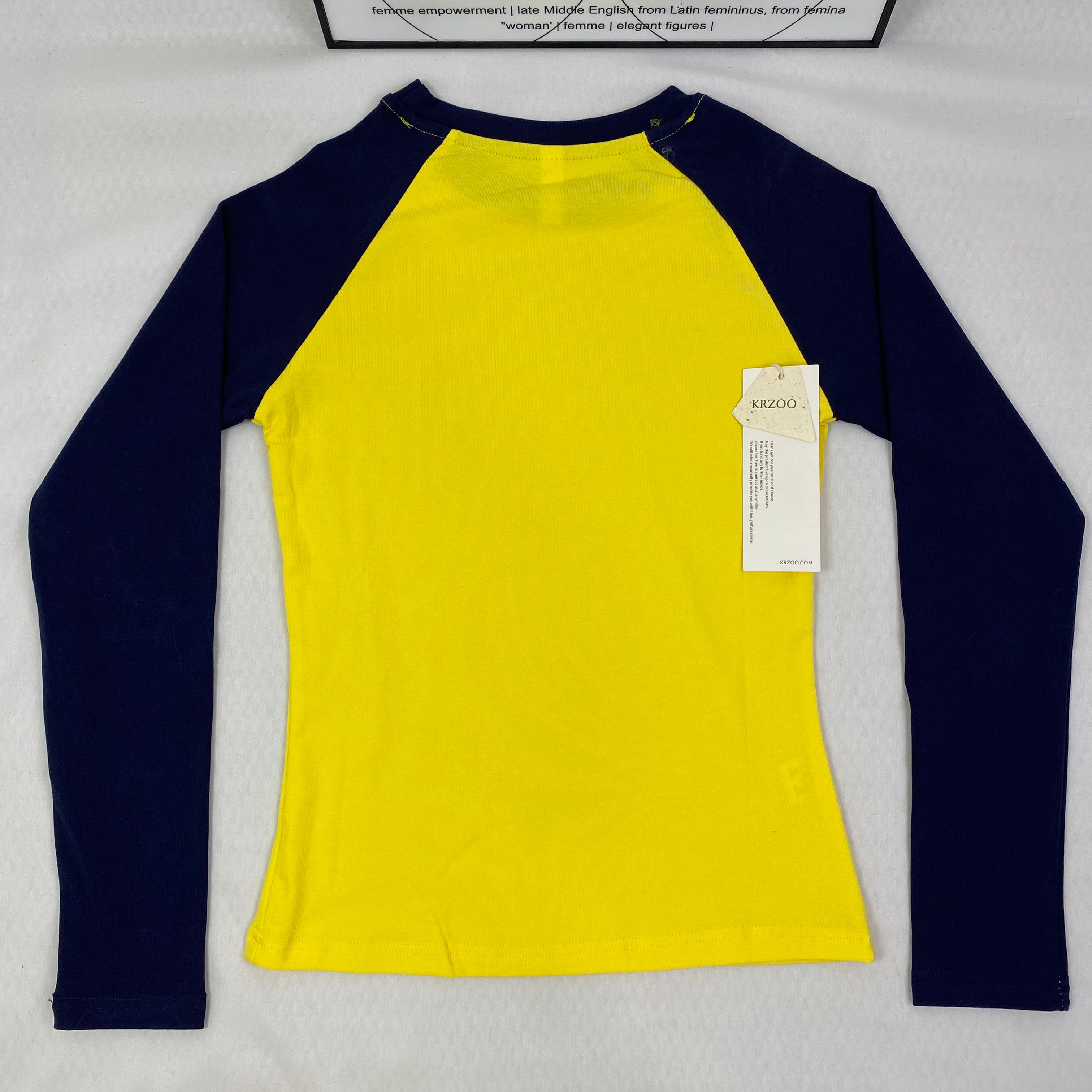 Yellow patchwork round-neck long-sleeved pullover