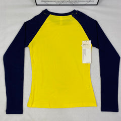 Yellow patchwork round-neck long-sleeved pullover