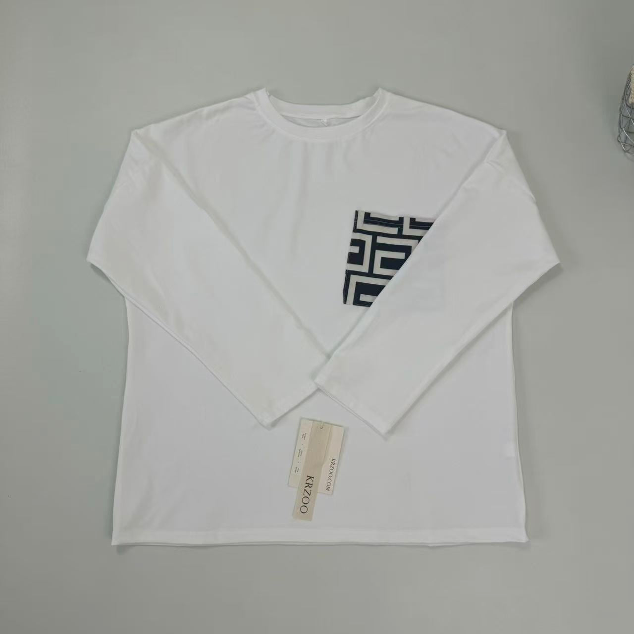 Printed long-sleeved large-sized loose-fitting top