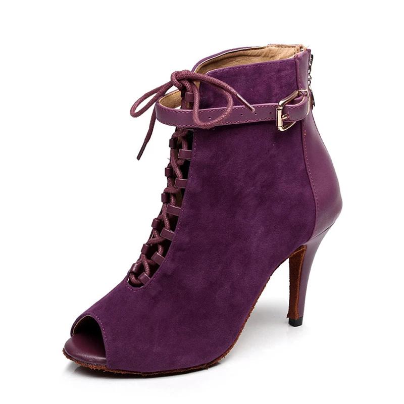 Women's Purple Suede Customized Heel Dance Boots Salsa Dance Shoes