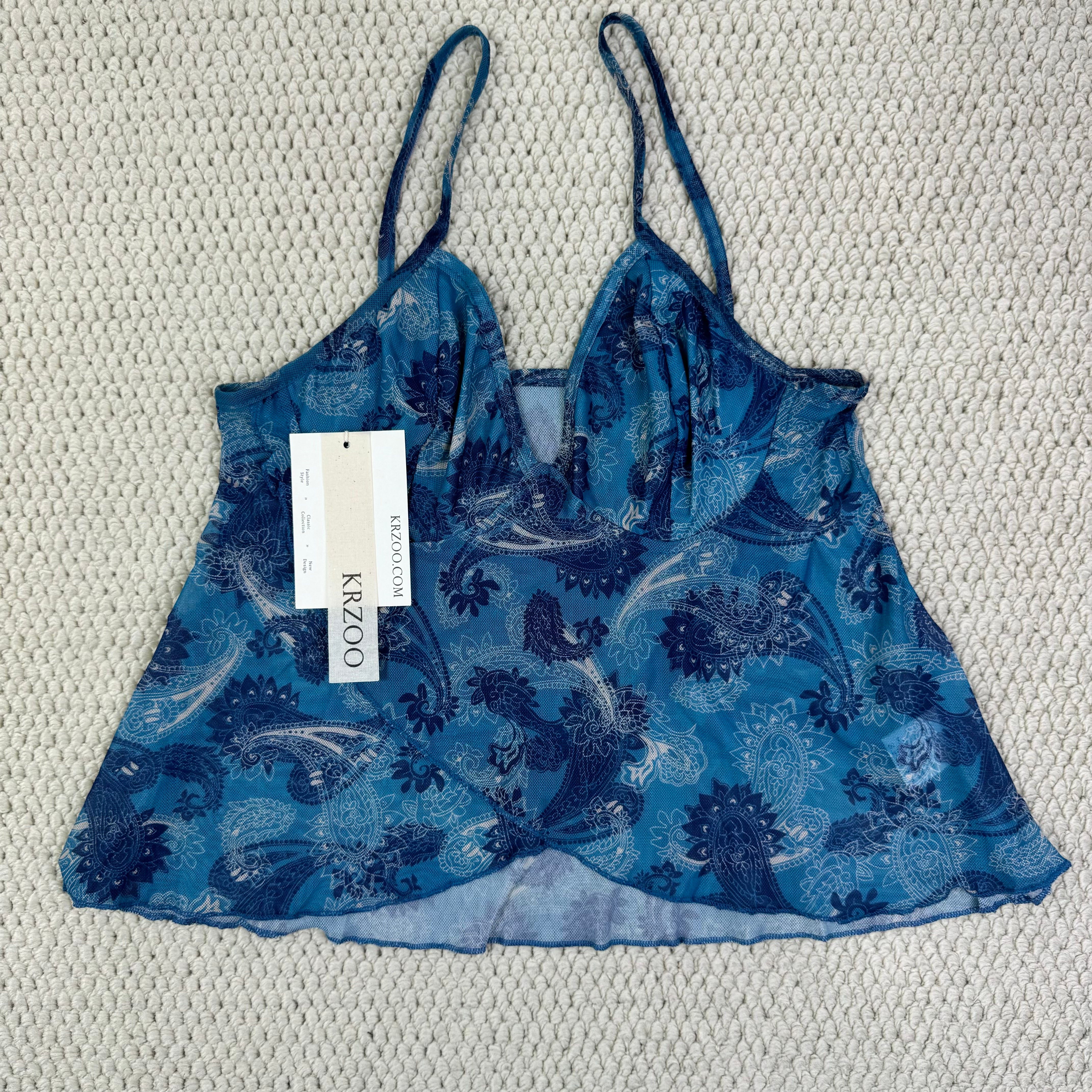Strapless sheer mesh printed babydoll top