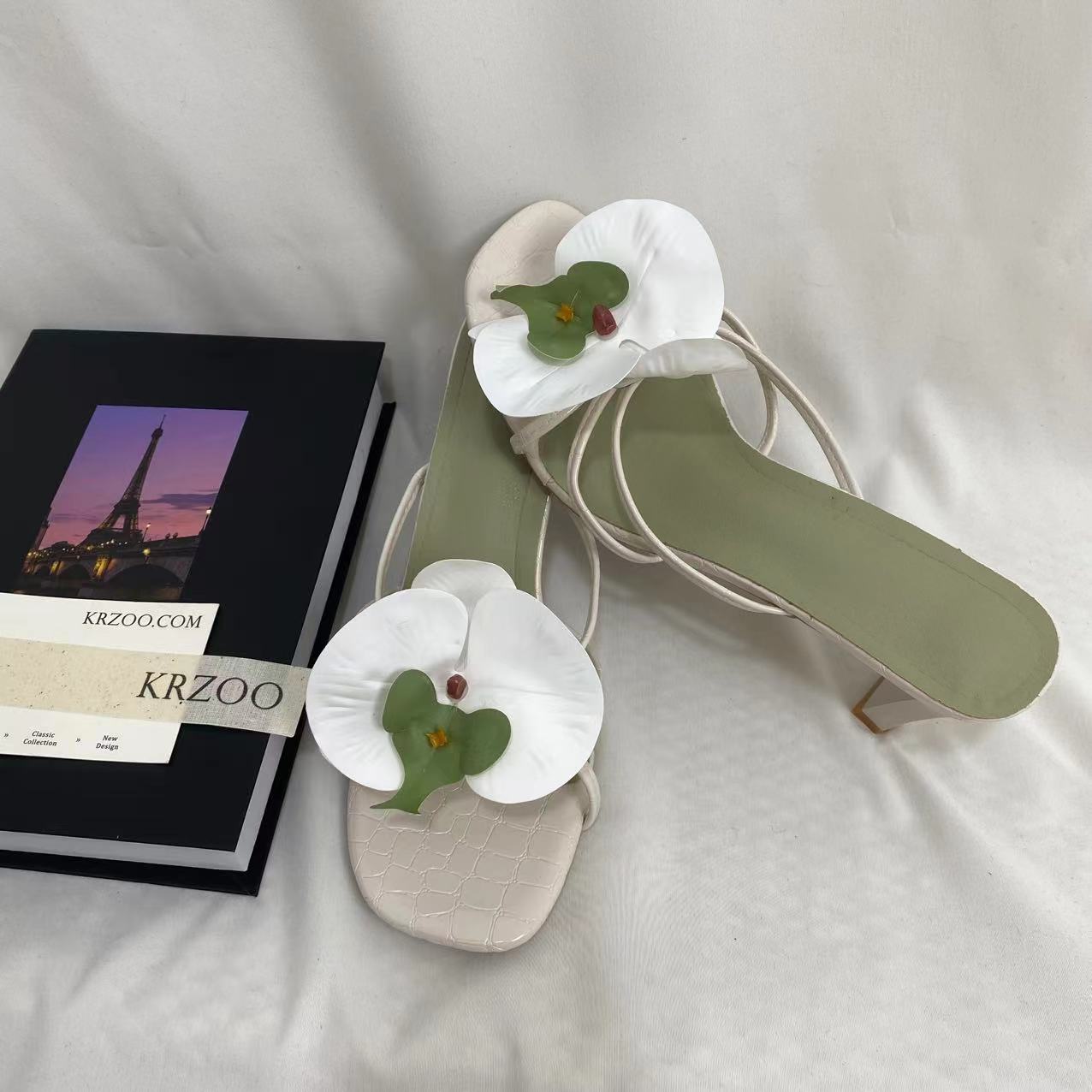 Floral Toe-Post High-Heeled Sandals