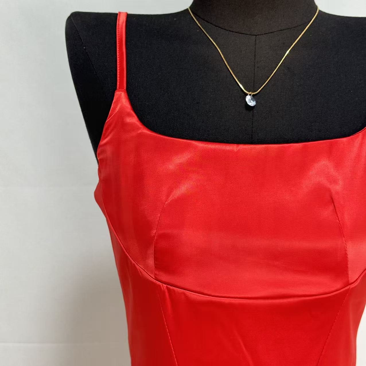 Square Neck Satin Slit Dress