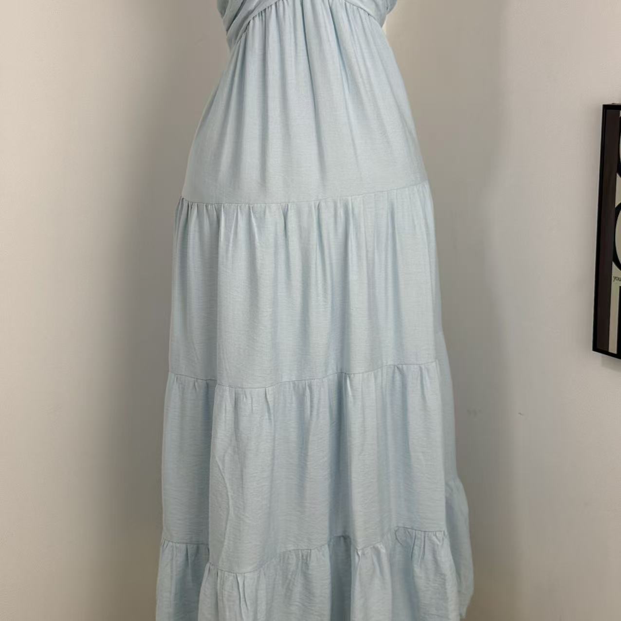 V-Neck Cotton-Linen Lace Dress