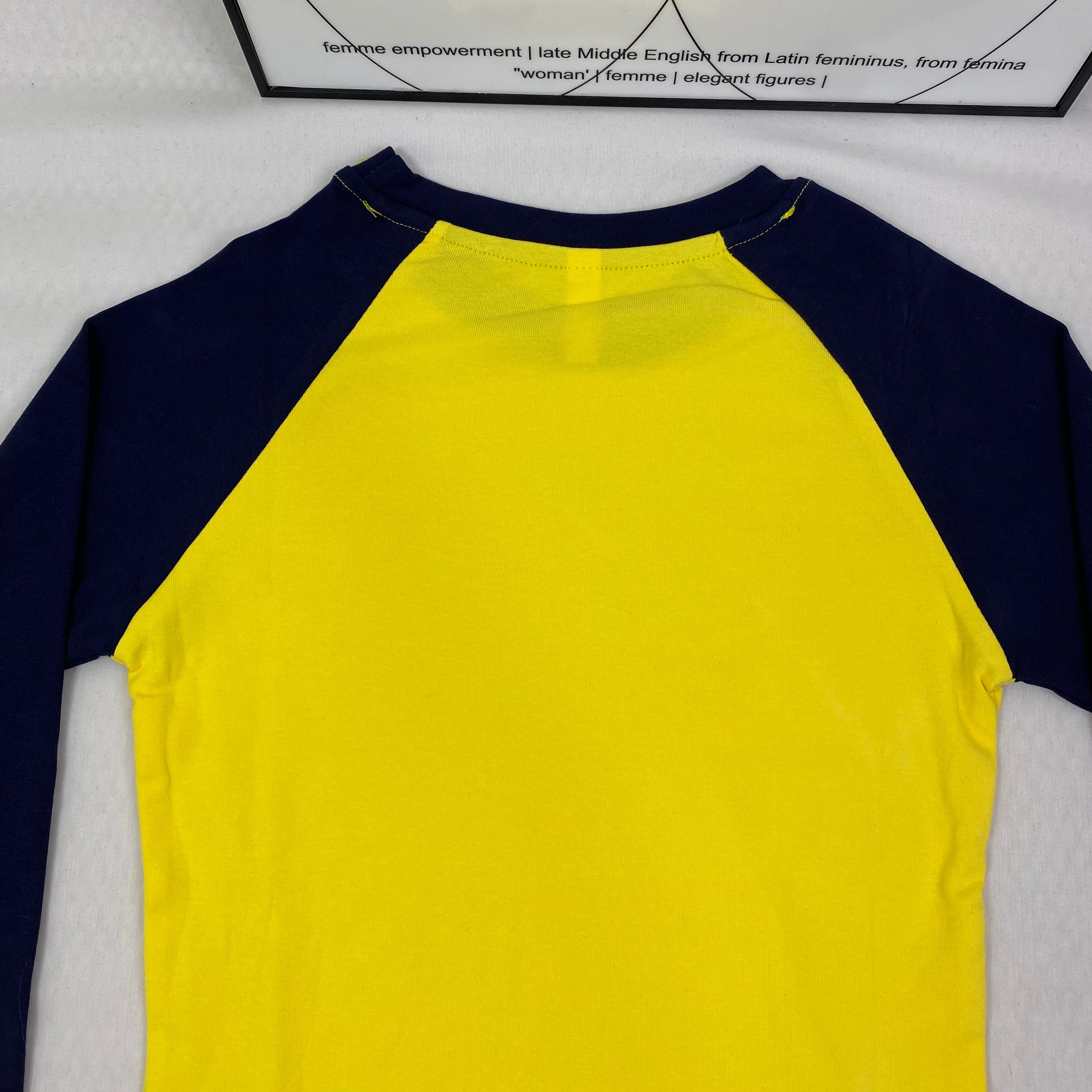 Yellow patchwork round-neck long-sleeved pullover