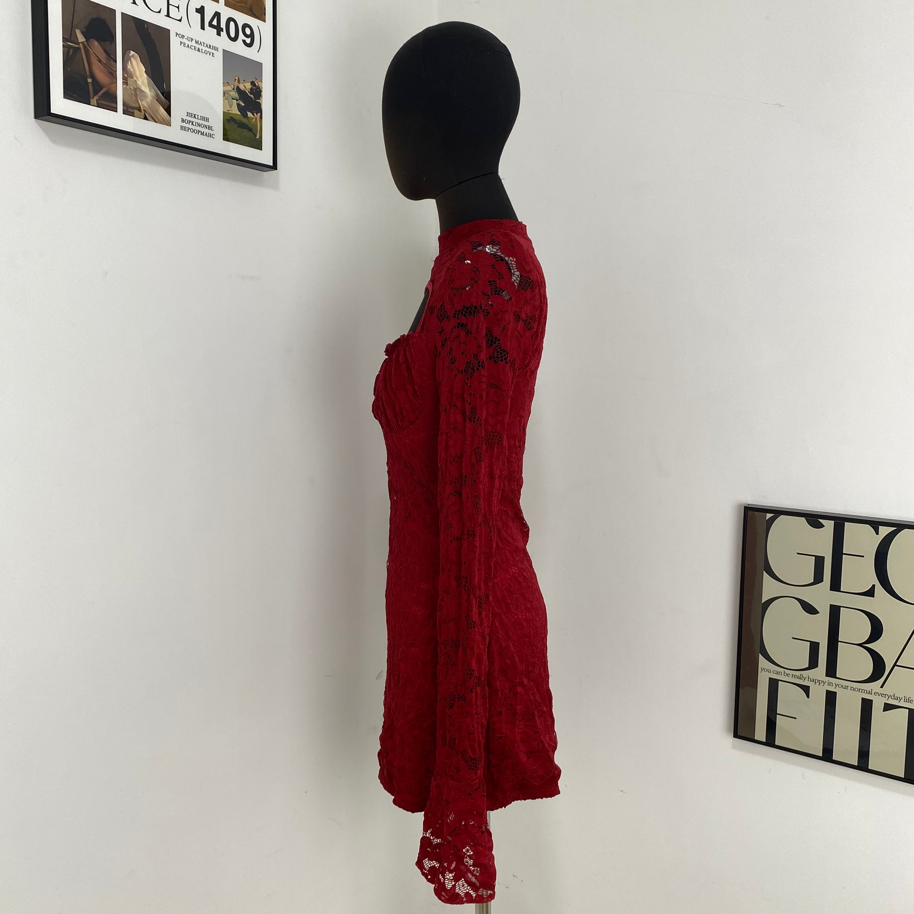 Jacquard Lace Flared Sleeve Dress