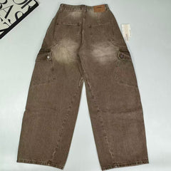 Contrasting color curved knife-shaped jeans