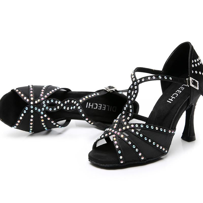 Women's Satin Customized Heel Ballroom Dance Shoes Latin Shoes