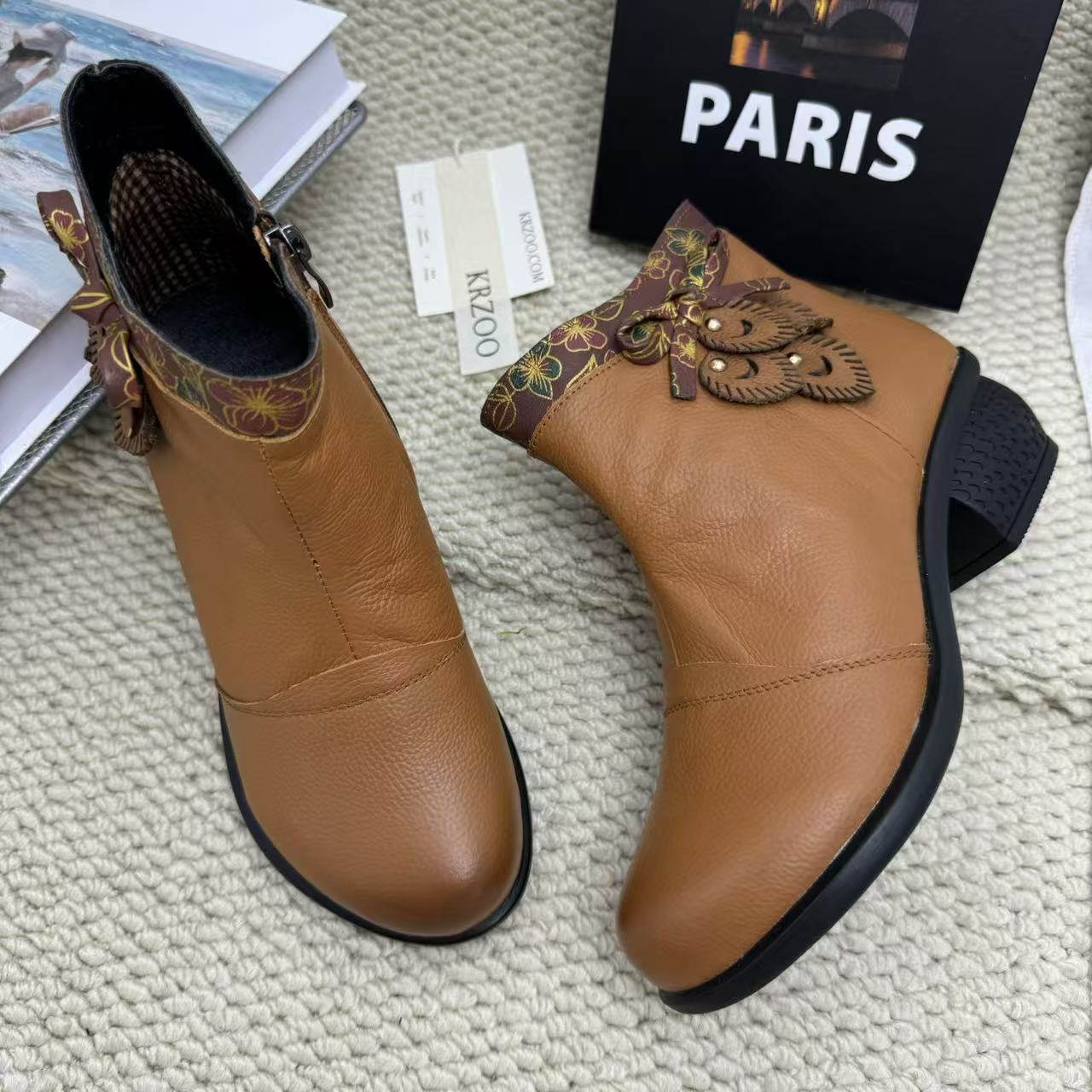 Lace-up patchwork ankle boots