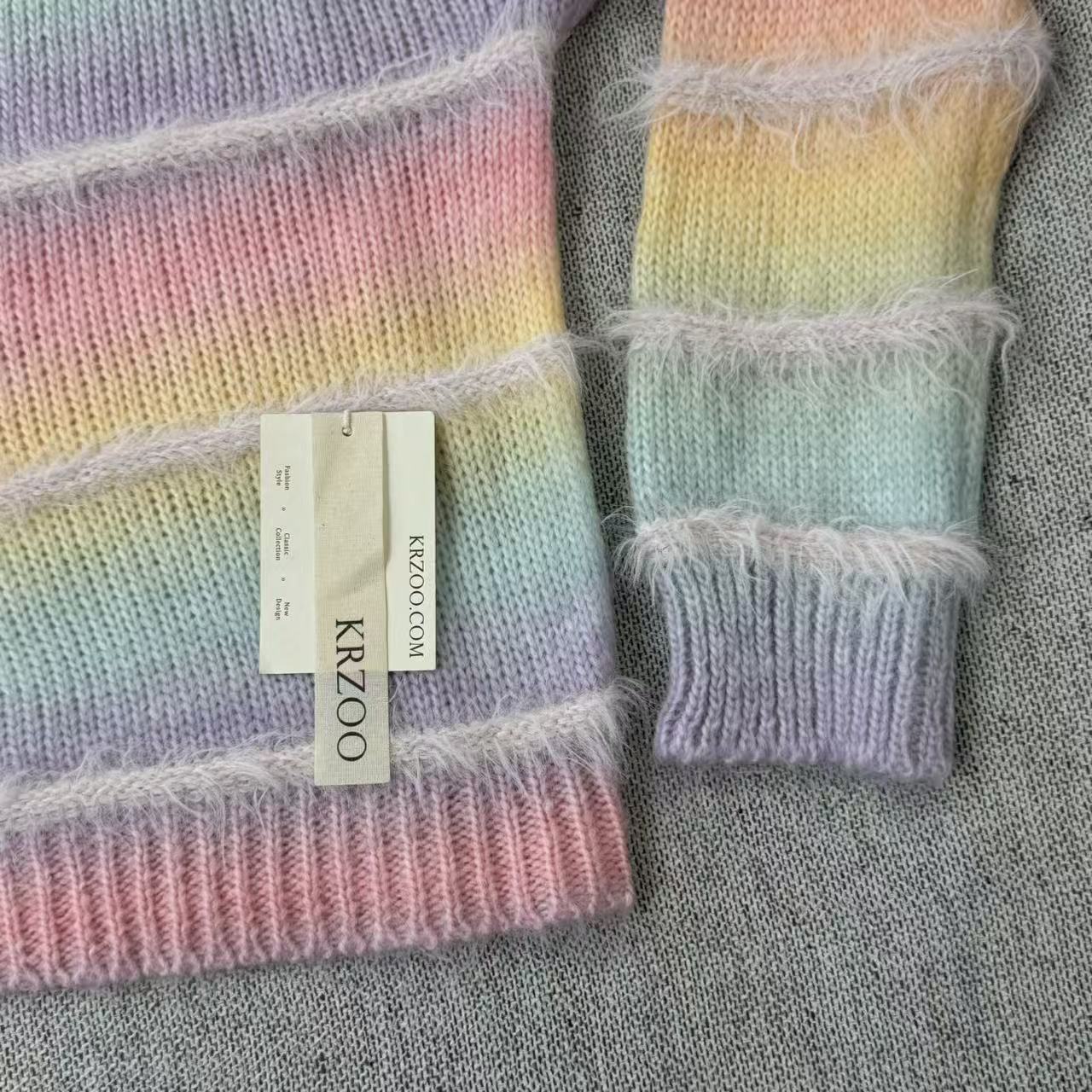 Gradient-colored striped pullover sweater
