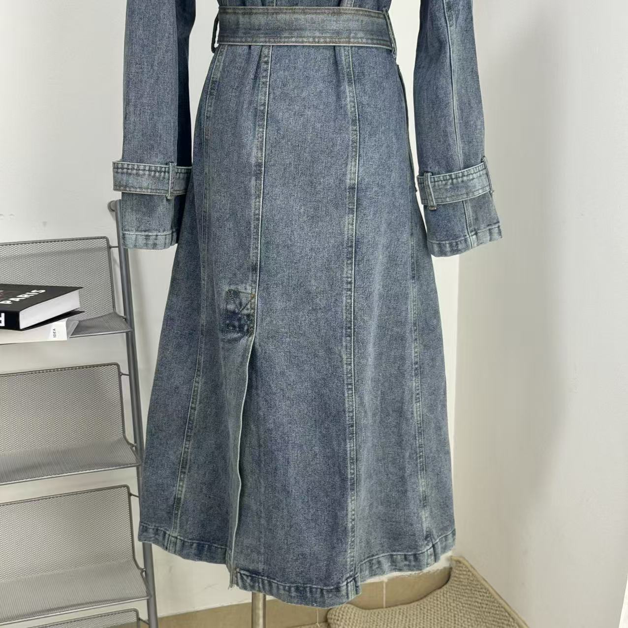Unique Retro Denim Trench Coat
