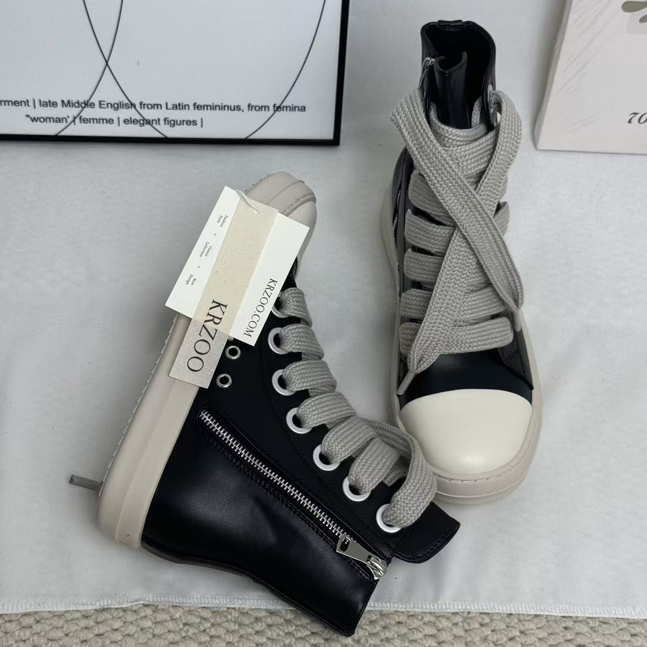 High-top zipper round-toe thick heel