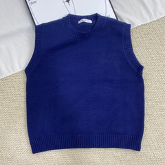 Round Neck Solid Color Knitted Vest