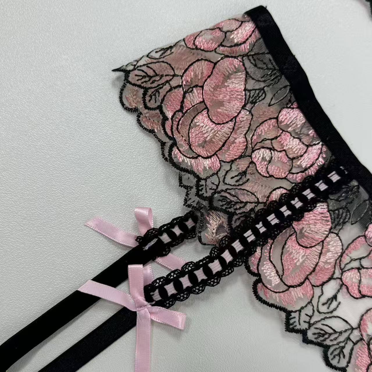Pink embroidered bow bra