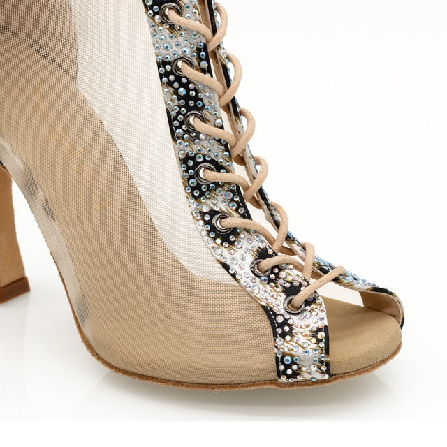Women's Satin Rhinestone Customized Heel Dance Boots Salsa Shoes Ballroom Dance Shoes