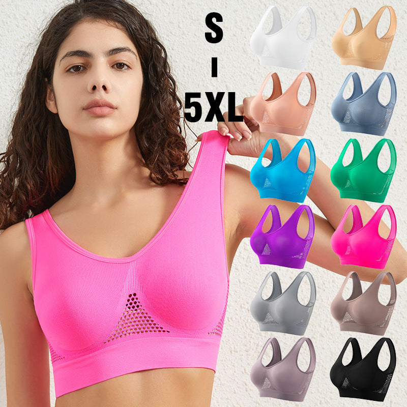 Large size breathable sports bra without underwire