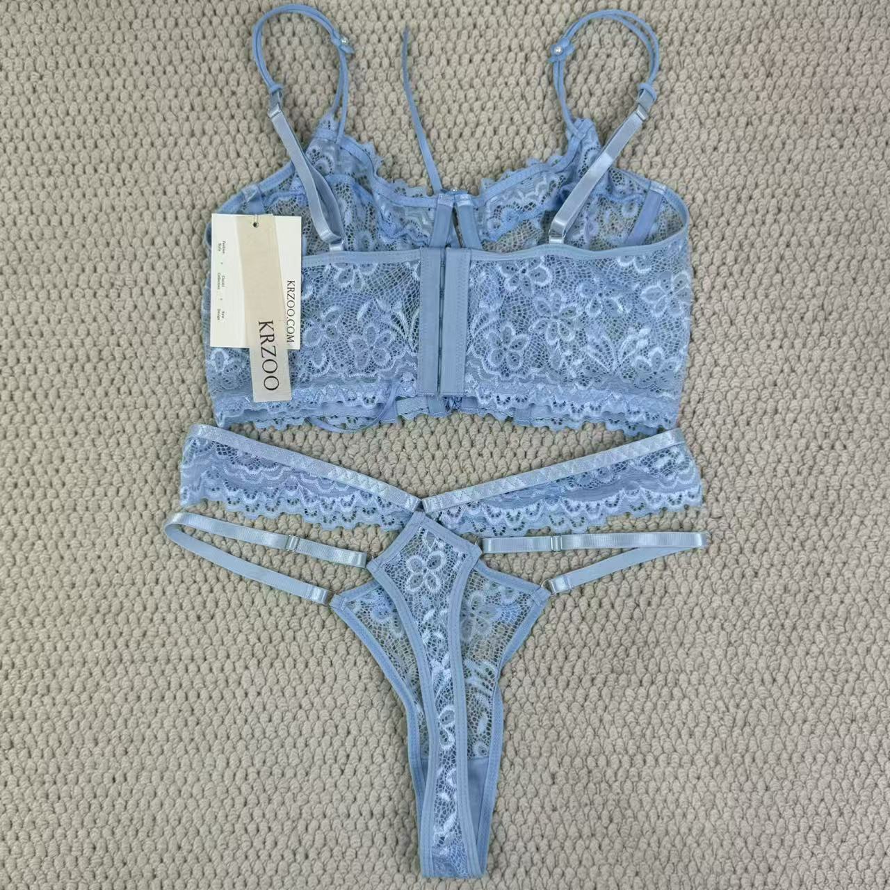 Lace bra with sequins and 3D small flower set