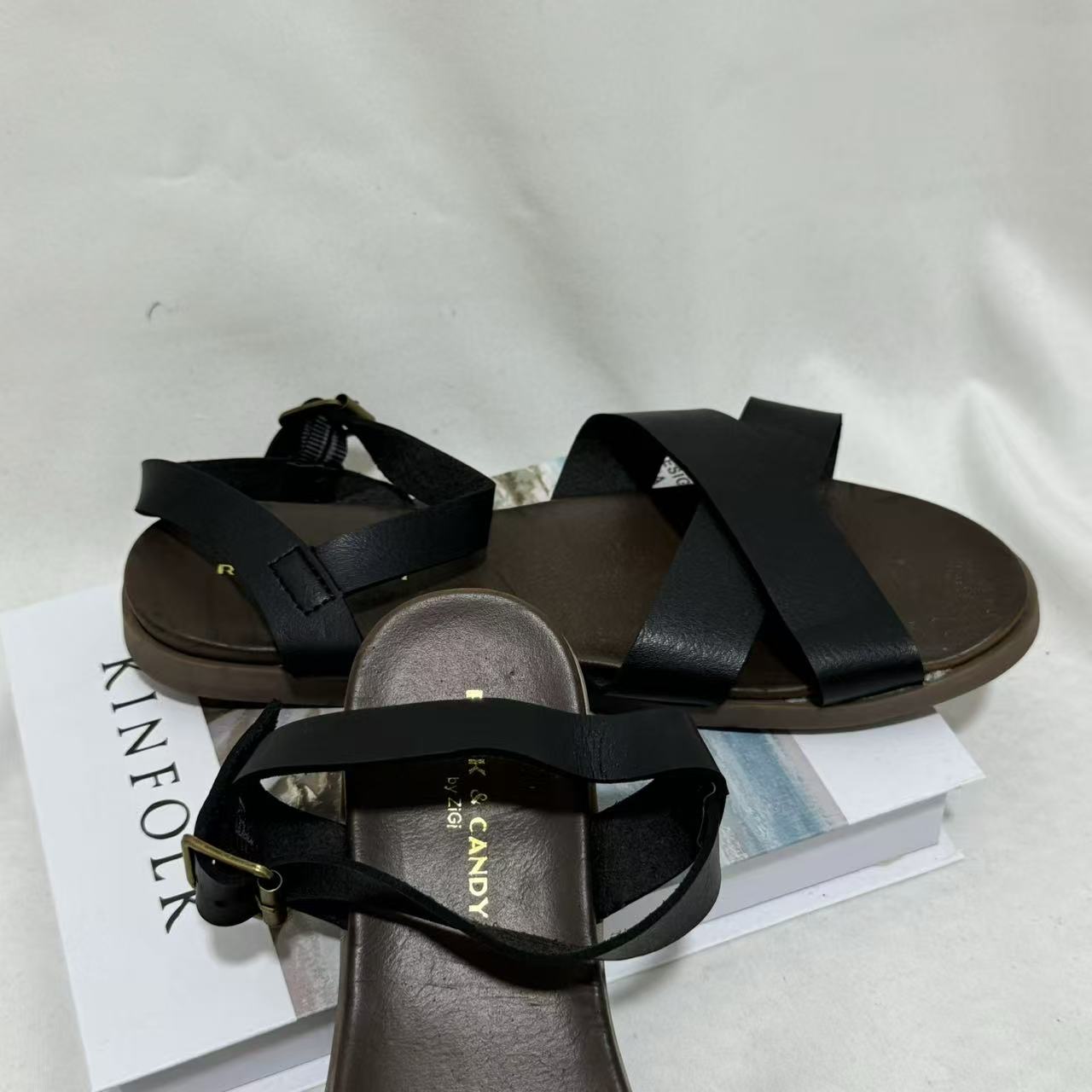 Genuine Leather Cross-Strap Sandals