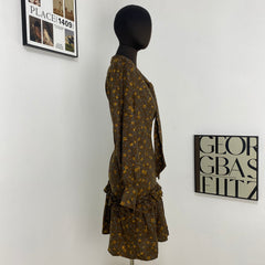 Brown Lace-Up Floral Dress