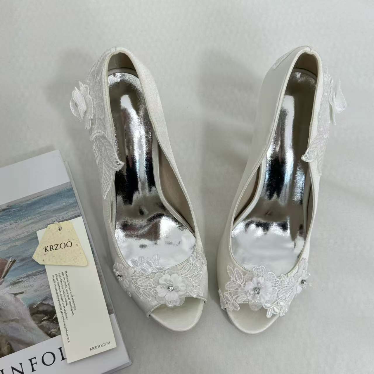Low-Cut Pearl-Embroidered High Heels