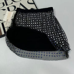 Beaded and rhinestone-studded half-length skirt