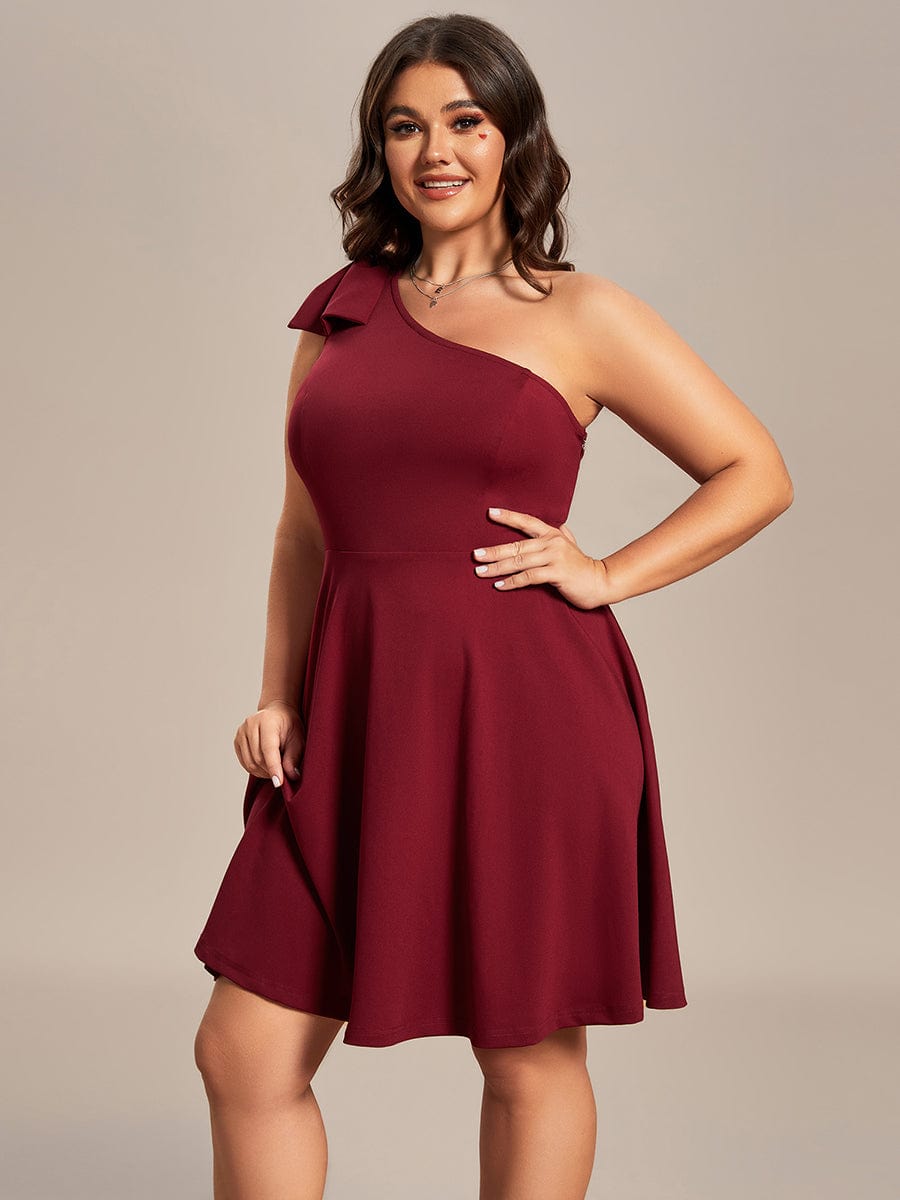 Feminine Bow Detail Summer Mini Dress with One Shoulder