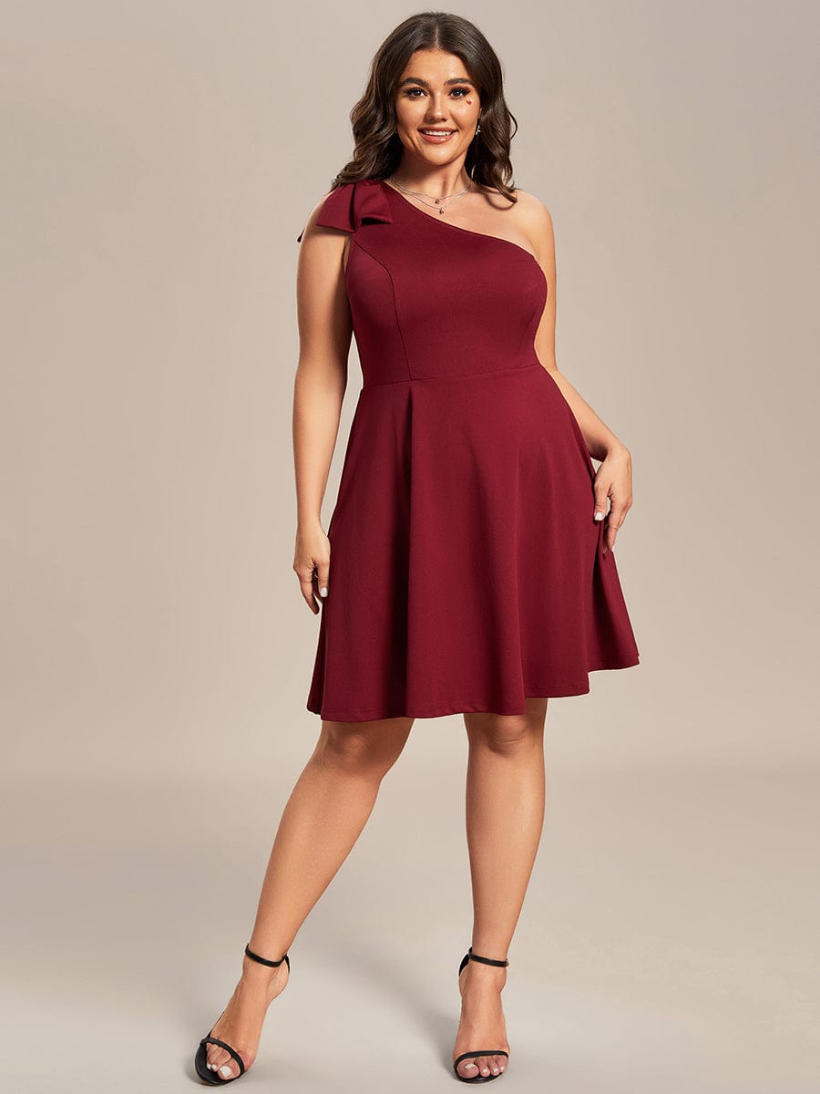 Feminine Bow Detail Summer Mini Dress with One Shoulder