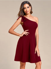 Feminine Bow Detail Summer Mini Dress with One Shoulder