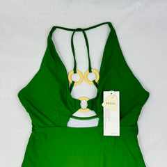 Shaping V-neck revealing-back swimming suit